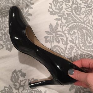 Black patent leather high heels